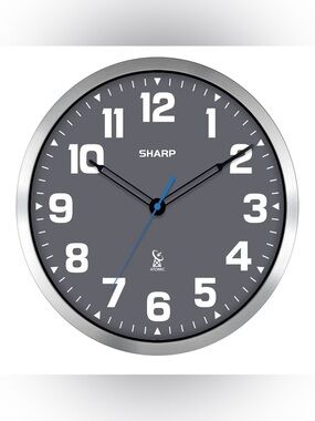 Sharp Gray Wall Clock with Silver Frame
